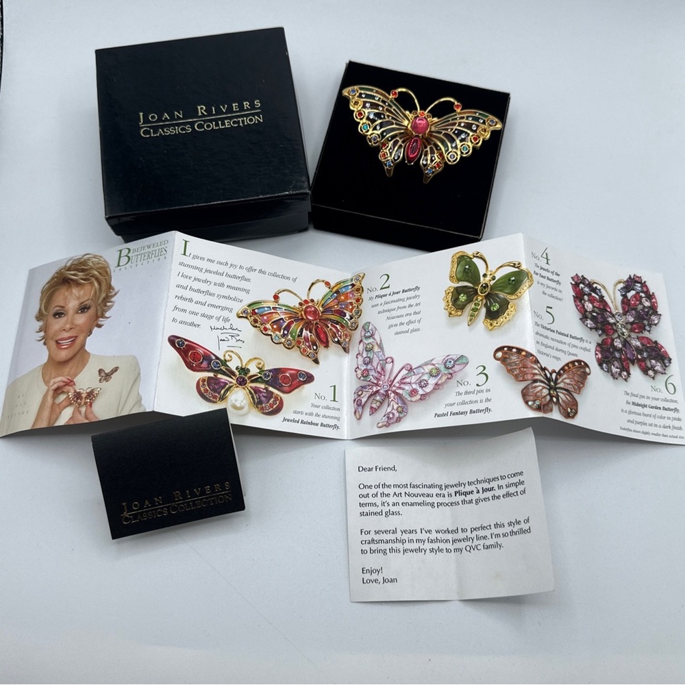 Joan Rivers Plique-a-Jour Stained‎ Glass Bejewled Butterfly Enamel Brooch#385